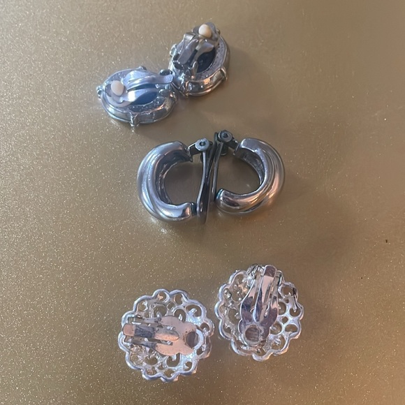 Vintage Silver Tone Clip On Earrings, Set of Three Pairs - Picture 3 of 6